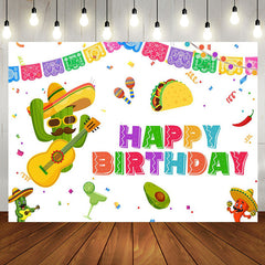 Aperturee - Cactus And Guitar Mexican Fiesta Birthday Backdrop