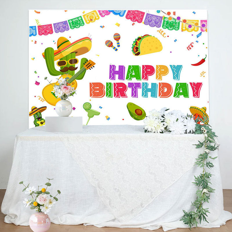 Aperturee - Cactus And Guitar Mexican Fiesta Birthday Backdrop