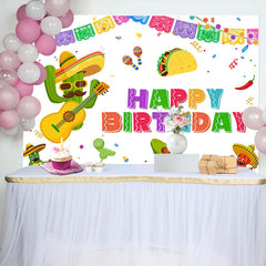 Aperturee - Cactus And Guitar Mexican Fiesta Birthday Backdrop