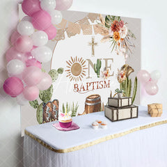 Aperturee - Cactus Flowers Cross Cowboy One Baptism Backdrop