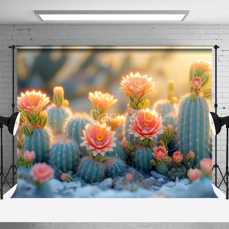 Aperturee - Cactus Flowers Spring Photo Backdrop Under Sunlight