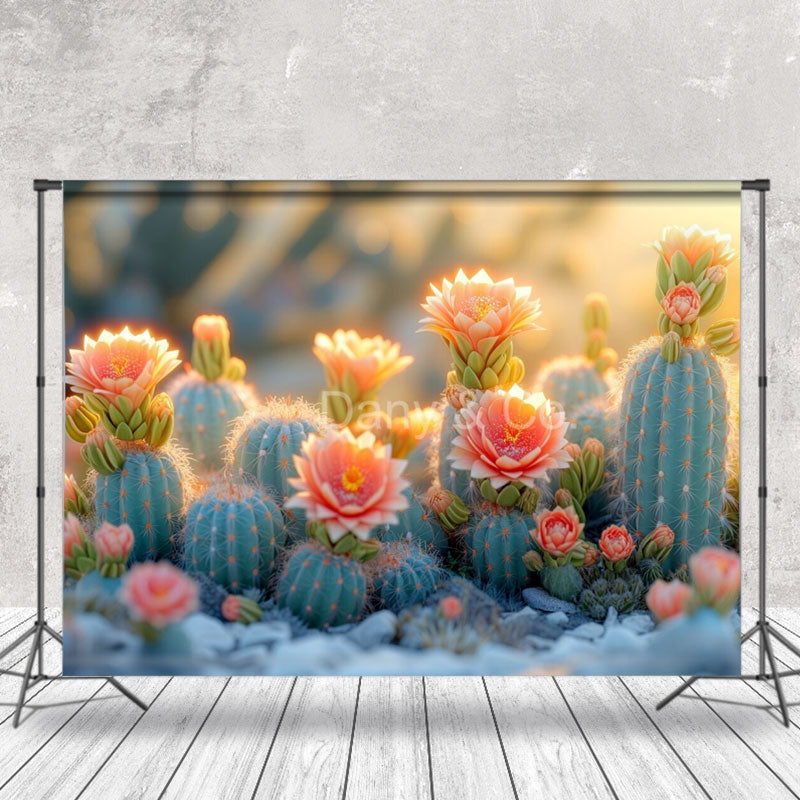 Aperturee - Cactus Flowers Spring Photo Backdrop Under Sunlight