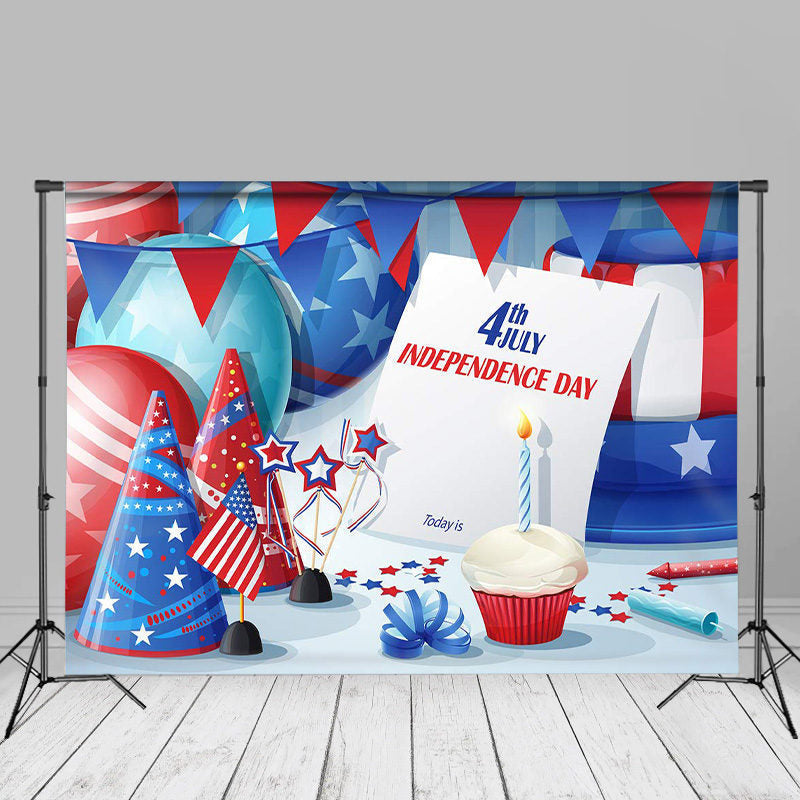 Aperturee - Cake Balloon Ribbon Tube Independence Day Backdrop