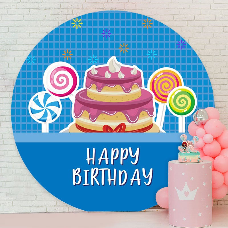 Aperturee - Cake Blue Round Happy Birthday Backdrop For Boy