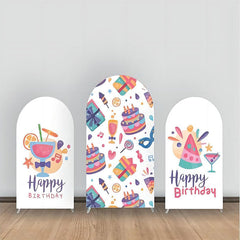 Aperturee - Cake Gift Drink White Arch Backdrop Kit For Birthday