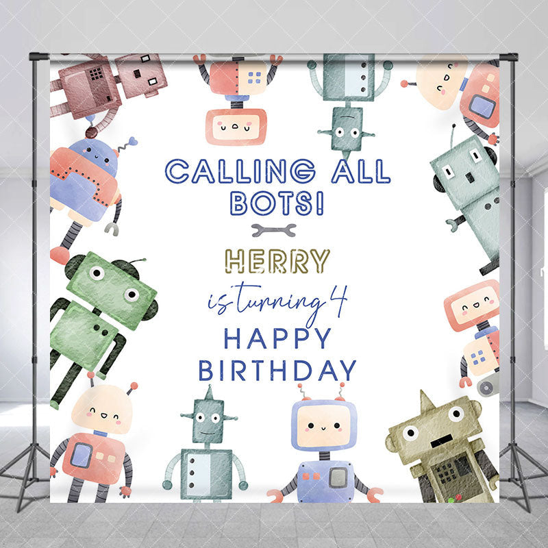 Aperturee - Calling All Bots Robots Custom Birthday Backdrop