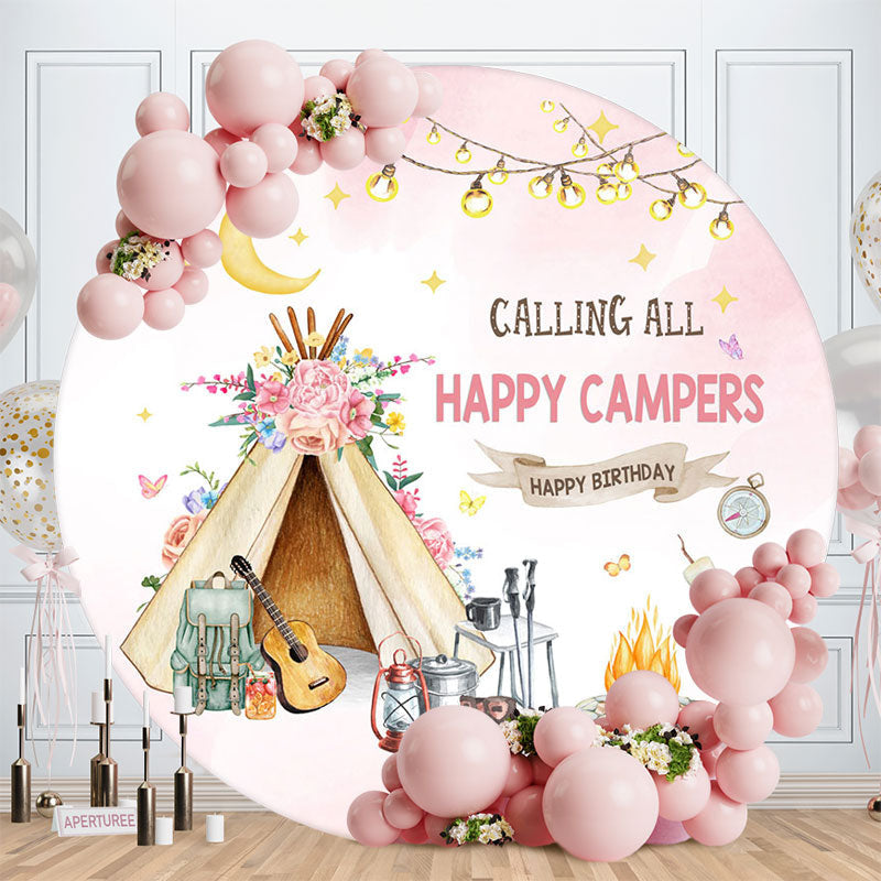 Aperturee - Calling All Happy Campers Round Birthday Backdrop