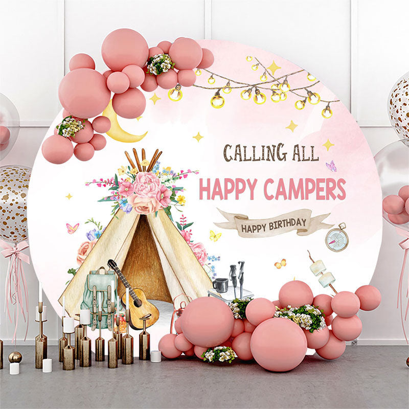 Aperturee - Calling All Happy Campers Round Birthday Backdrop