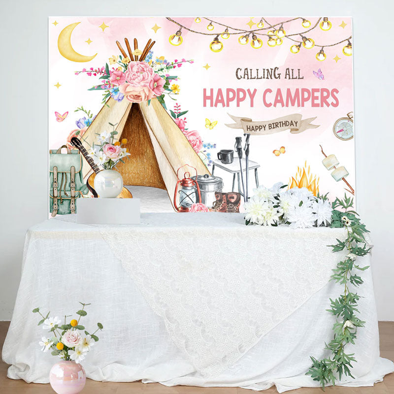 Aperturee - Calling All Happy Campers Tent Birthday Backdrop