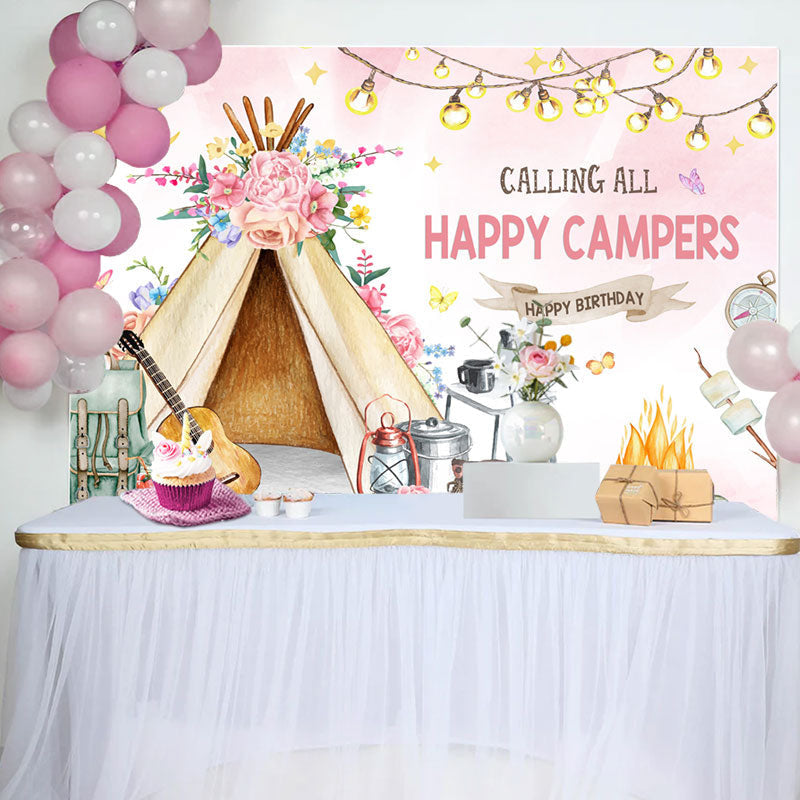 Aperturee - Calling All Happy Campers Tent Birthday Backdrop