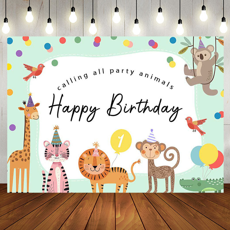 Aperturee - Calling All Party Animal Dot Happy Birthday Backdrop