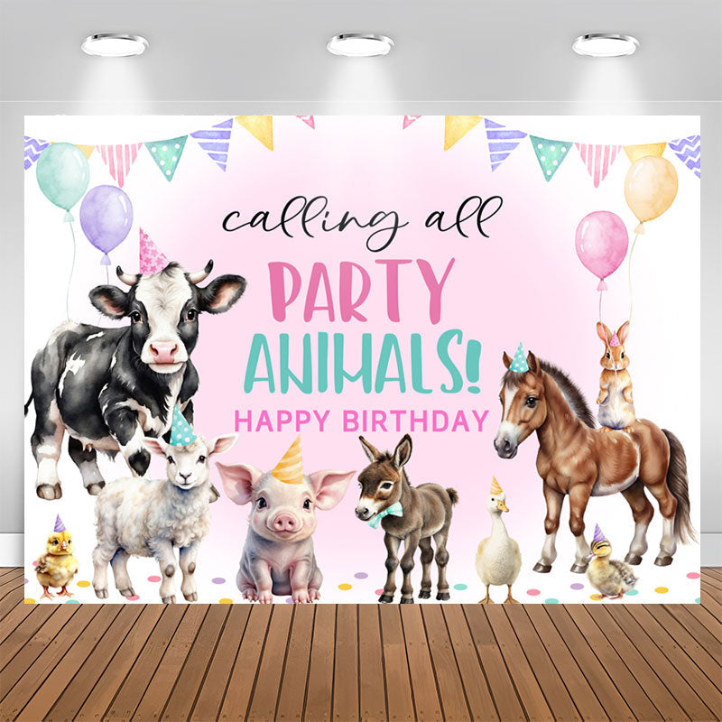 Aperturee - Calling All Party Animals Pink Birthday Backdrop