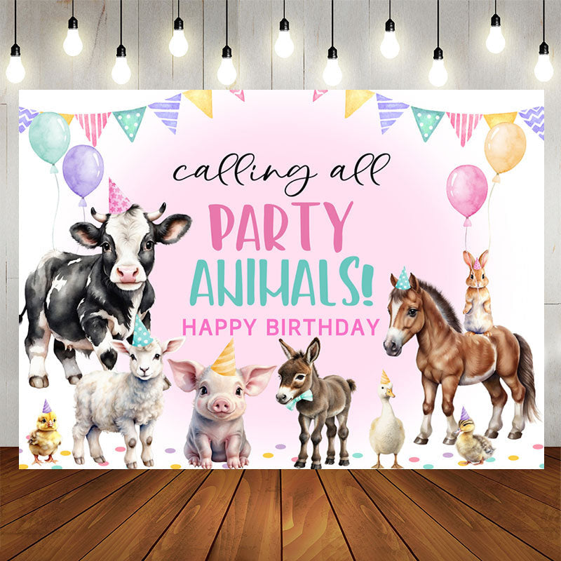 Aperturee - Calling All Party Animals Pink Birthday Backdrop