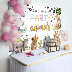 Aperturee - Calling Party Animals Monstera Baby Shower Backdrop