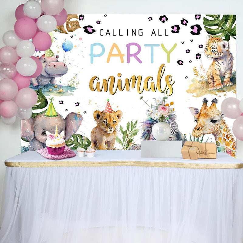 Aperturee - Calling Party Animals Monstera Baby Shower Backdrop