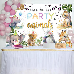 Aperturee - Calling Party Animals Monstera Baby Shower Backdrop