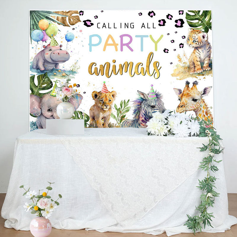 Aperturee - Calling Party Animals Monstera Baby Shower Backdrop