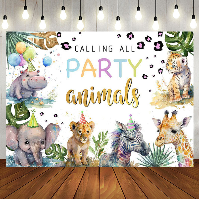 Aperturee - Calling Party Animals Monstera Baby Shower Backdrop