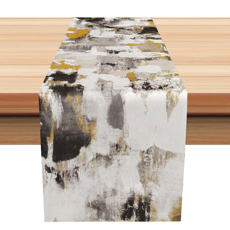 Aperturee - Camouflage Grey Black Marble Texture Table Runner