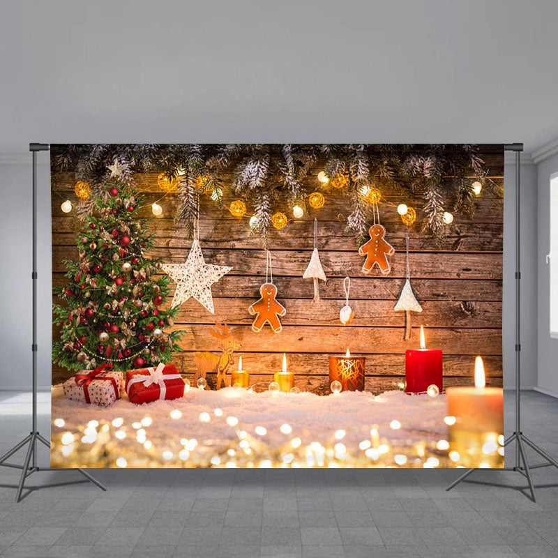 Aperturee - Candle Spots Ginger Man Wooden Christmas Backdrop