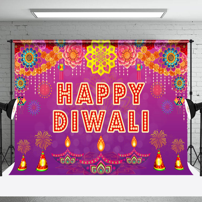 Aperturee - Candles Floral Purple Indian Happy Diwali Backdrop