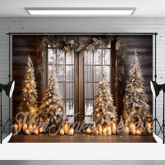 Aperturee - Candles Wood Window Forest Merry Christmas Backdrop