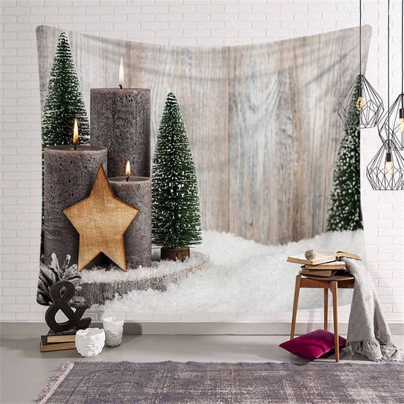 Aperturee - Candlestick Wood Christmas Landscape Family Wall Tapestry