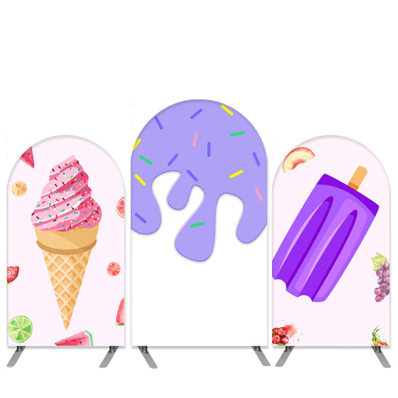 Aperturee Candy and Ice Cream Theme Purple Arch Backdrop Kit for Birthday