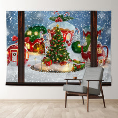 Aperturee - Candy Cabin Out Wood Window Christmas Backdrop