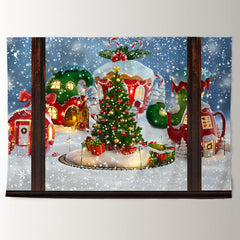 Aperturee - Candy Cabin Out Wood Window Christmas Backdrop