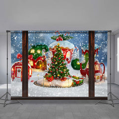 Aperturee - Candy Cabin Out Wood Window Christmas Backdrop