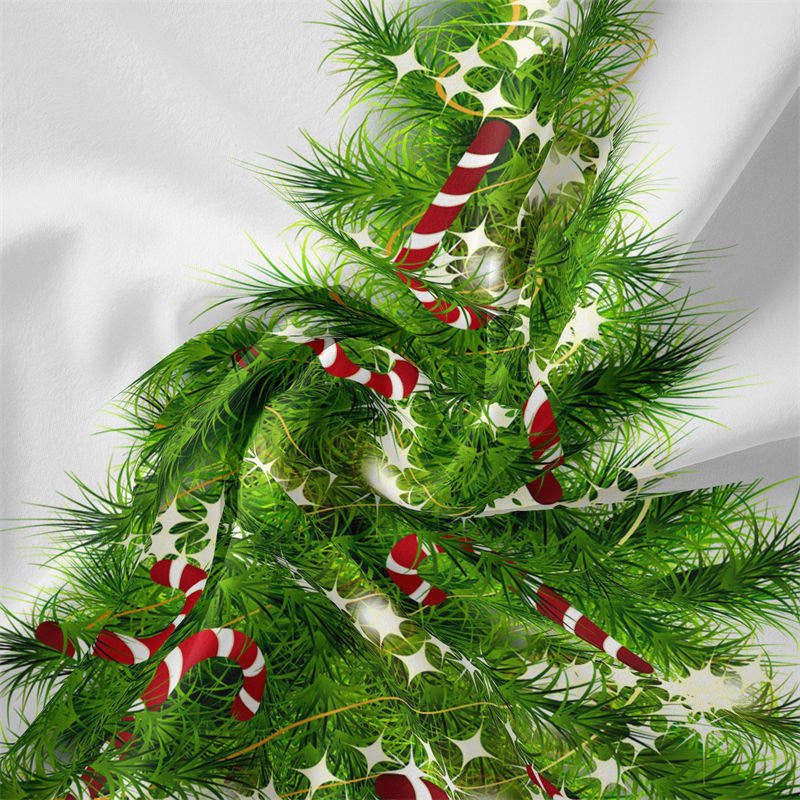 Aperturee - Candy Cane Glitter Star Christmas Tree Wall Tapestry