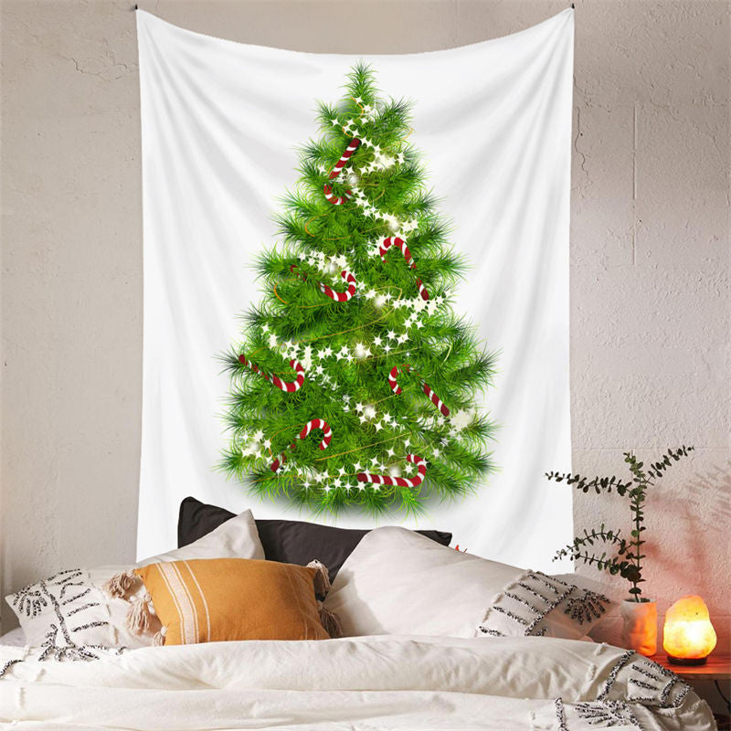 Aperturee - Candy Cane Glitter Star Christmas Tree Wall Tapestry