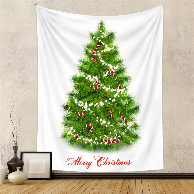 Aperturee - Candy Cane Glitter Star Christmas Tree Wall Tapestry