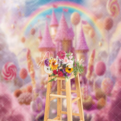 Aperturee - Candy Castle Rainbow Birthday Cake Smash Backdrop