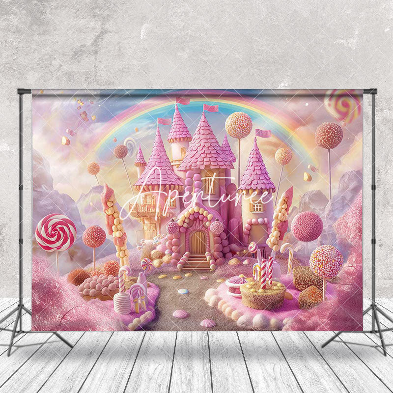 Aperturee - Candy Castle Rainbow Birthday Cake Smash Backdrop