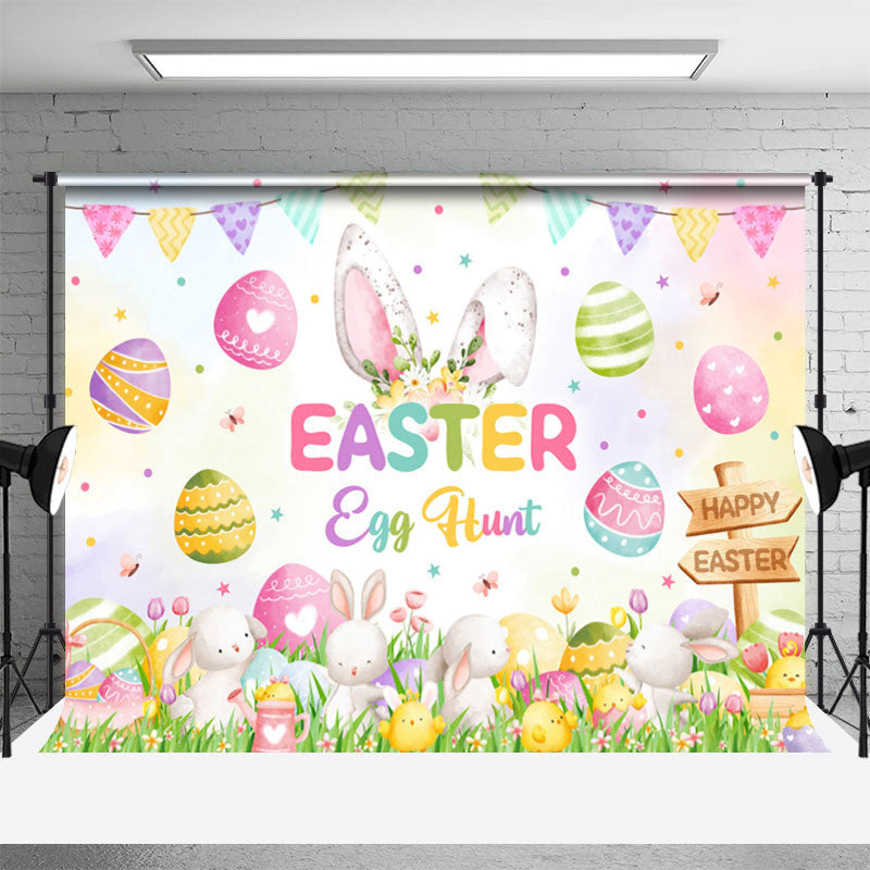 Aperturee - Candy Color Bucolic Rabbit Egg Hunt Easter Backdrop