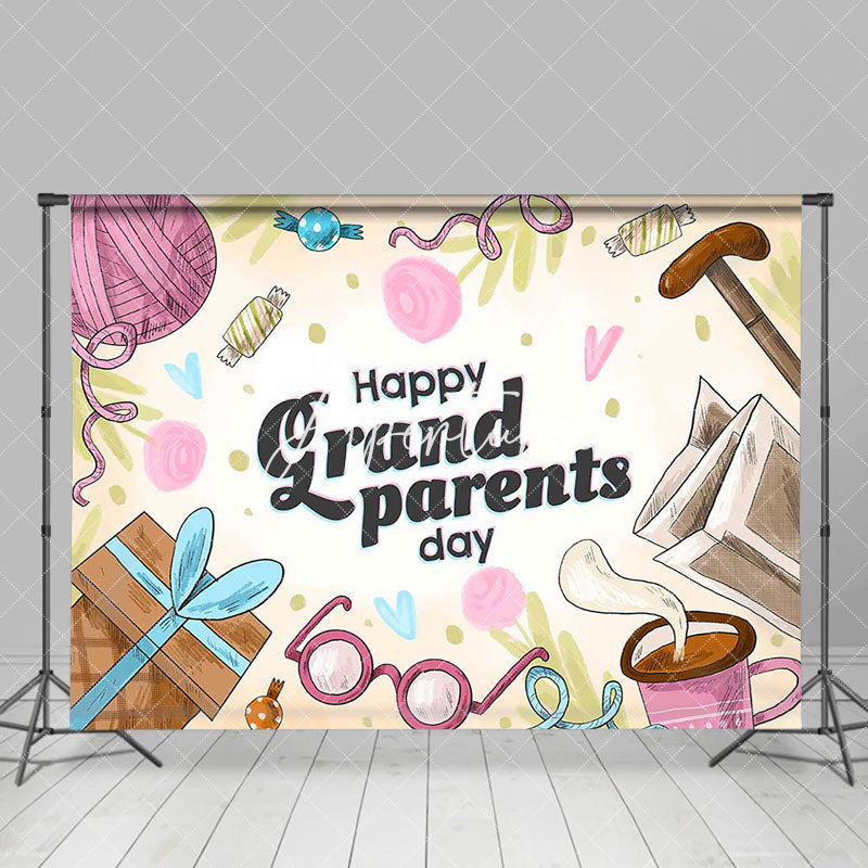 Aperturee - Candy Crutch Gifts Happy Grandparents Day Backdrop