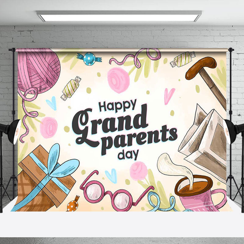 Aperturee - Candy Crutch Gifts Happy Grandparents Day Backdrop