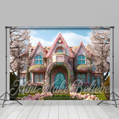 Aperturee - Candy Fairy House Sakura Tree Happy Easter Backdrop