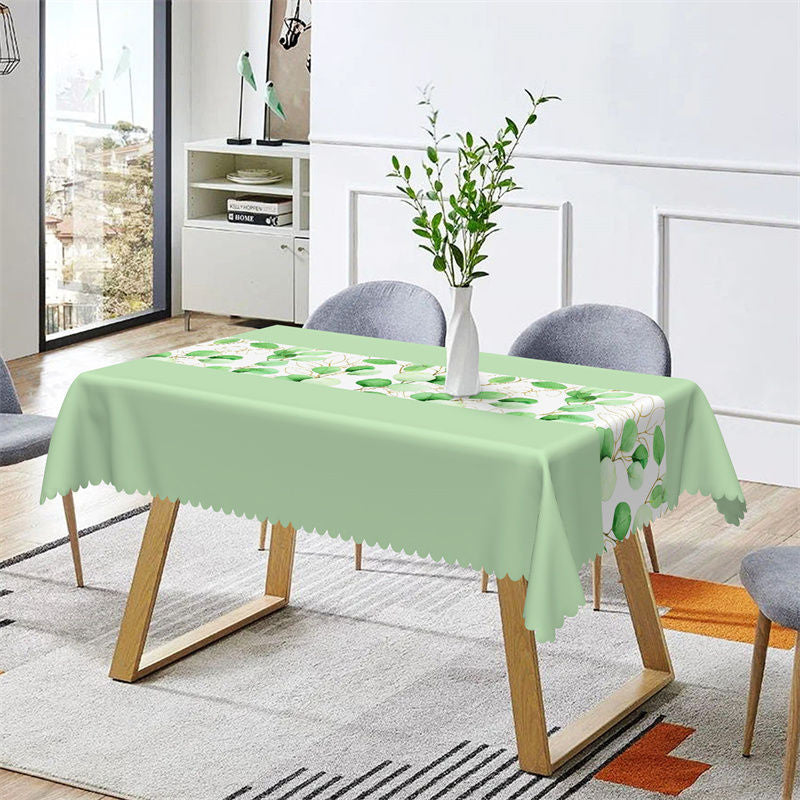 Aperturee - Candy Green Leaves Branch Spring Rectangle Tablecloth