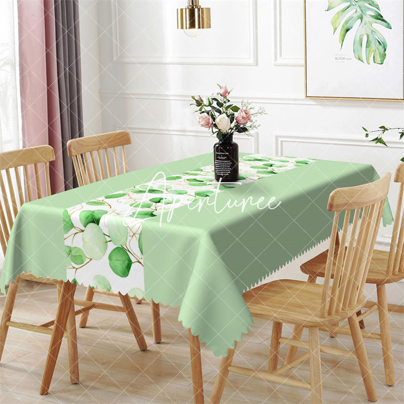 Aperturee - Candy Green Leaves Branch Spring Rectangle Tablecloth