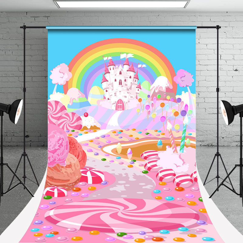 Aperturee - Candy Land Castle Rainbow Photograph Sweep Backdrop