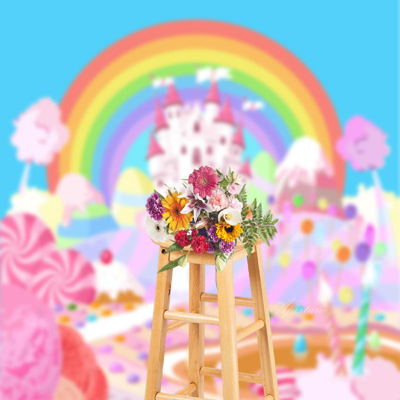 Aperturee - Candy Land Castle Rainbow Photograph Sweep Backdrop