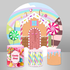 Aperturee Candy Shop Rainbow Round Backdrop Kit For Birthday