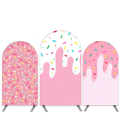 Aperturee Candy Theme Pink And White Arch Backdrop Kit for Birthday