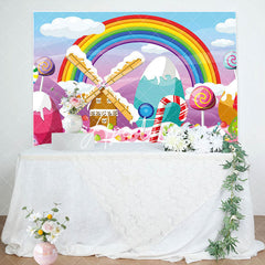 Aperturee - Candyland Rainbow Clouds House Birthday Backdrop