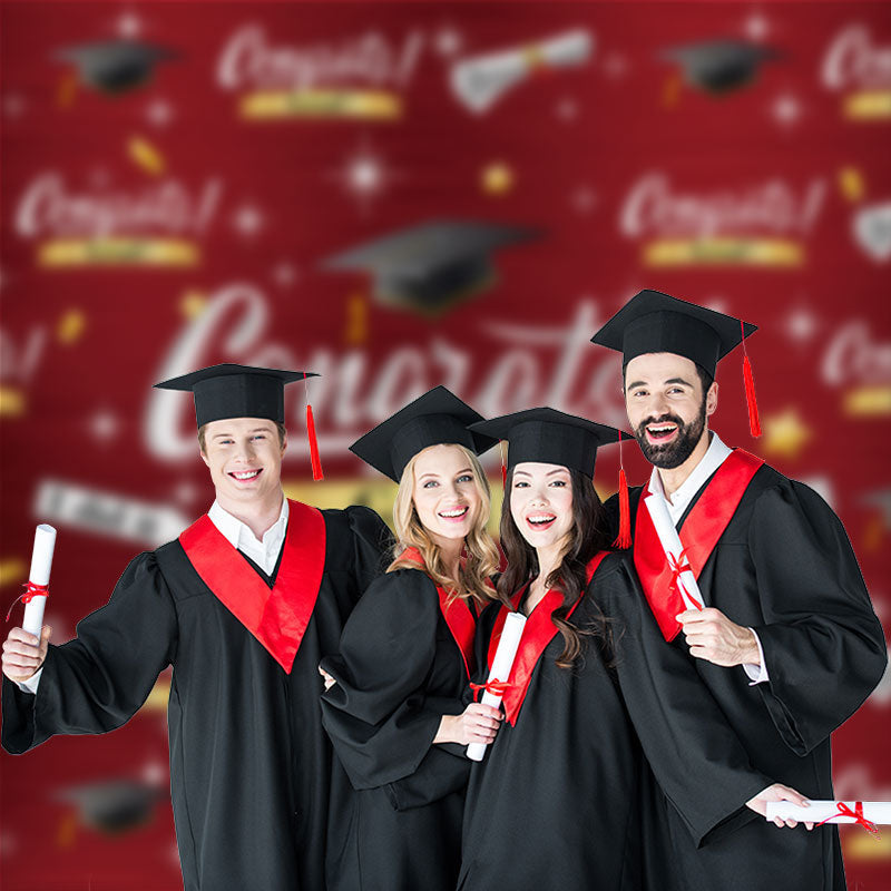 Aperturee - Caps Certificates Stars Red Graduation Photo Backdrop