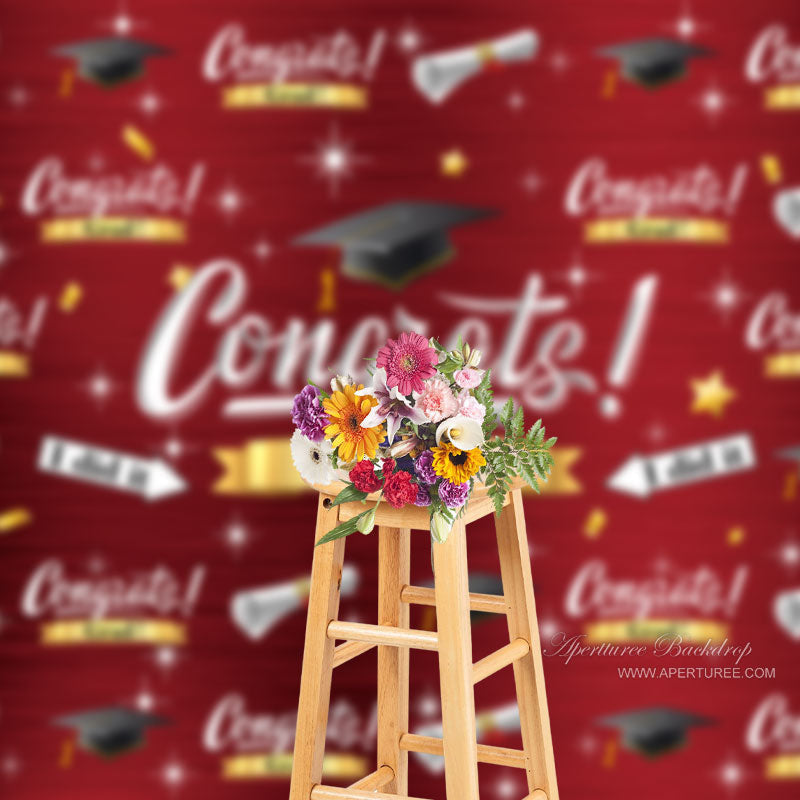 Aperturee - Caps Certificates Stars Red Graduation Photo Backdrop