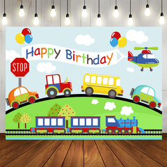 Aperturee - Car Plane Train On The Way Happy Birthday Backdrop